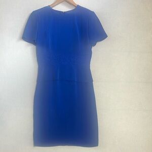 Vintage Maggy London 100% Silk Sheath Midi Dress Women’s Size 4 Blue